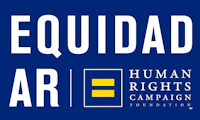 Rectangle image with large text that reads "EQUIDAD AR" in large all caps with the HRC equality logo on the bottom right.
