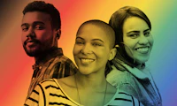 Image of three people with a rainbow color treatment