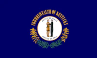 Kentucky state flag with text that reads "Commonwealth of Kentucky - United we Stand, Divided we Fall"