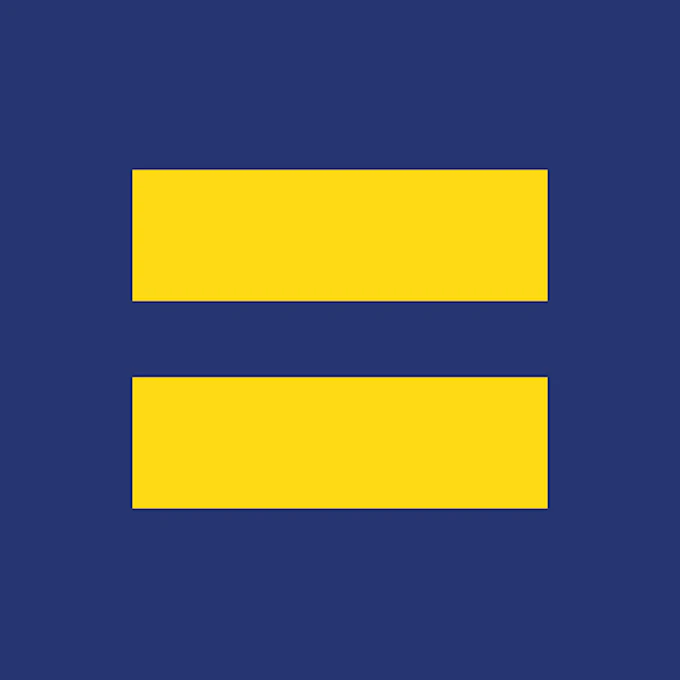 Blue square with yellow equal sign - HRC equality logo