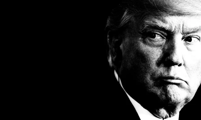 Black and white photo of Donald Trump's face